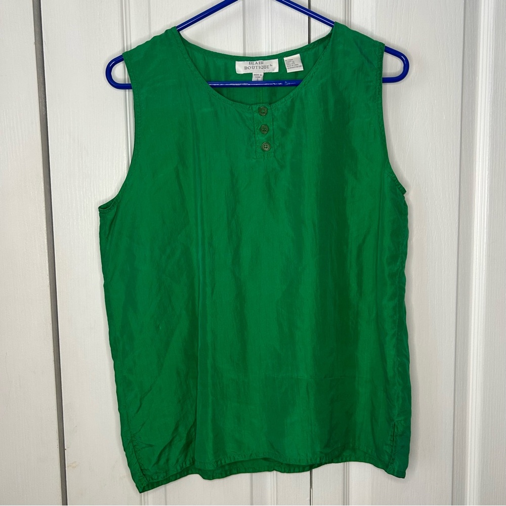 Blair boutique Emerald Green Tank Top 100% silk blouse S